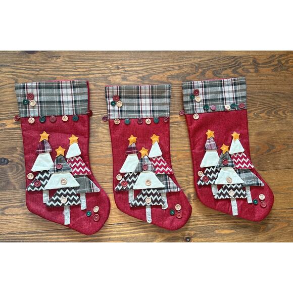 Dan Dee Collector's Choice Bundle (3)  Rustic Plaid Christmas Tree Stockings - Picture 1 of 5